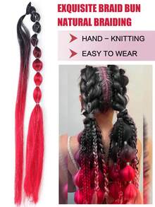 24 Inch Colorful Lantern Bubble Ponytail Wig, Heat-Resistant Synthetic Fiber, Elastic Band Fashion Braided Ponytail With Laser Line, Suitable For Women's Festival Events And Parties - Multicolor - View 3
