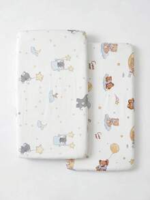 2pcs Soft Comfortable Breathable Baby Animal Pattern Fitted Sheets (39.37*23.62) Inch, (47.24*23.62) Inch, (51.96*28.34) Inch - Multicolor - View 33