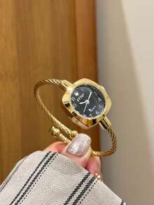 1件方形金色女款石英手錶手鍊，極簡時尚優雅，適合日常配戴，節日禮物的最佳選擇 - 金色 - 查看 4