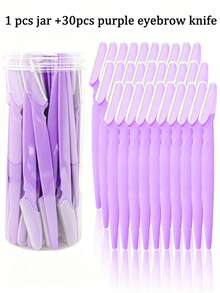 30pcs Canned Women's Eyebrow Razors, Purple Facial Razors With Precision Stainless Steel Blades, Gentle Facial Hair Removal And Exfoliating Shaver, Suitable For All Skin Types, Portable Travel Facial Razor - Multicolor - View 4