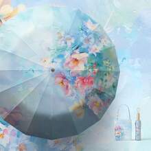 32-Bone Chinese antique folding umbrella Women's sunny and rainy dual-purpose sun protection UV protection sun umbrella - Mare di fiori a inchiostro - Huachaowai - Visualizzare 1