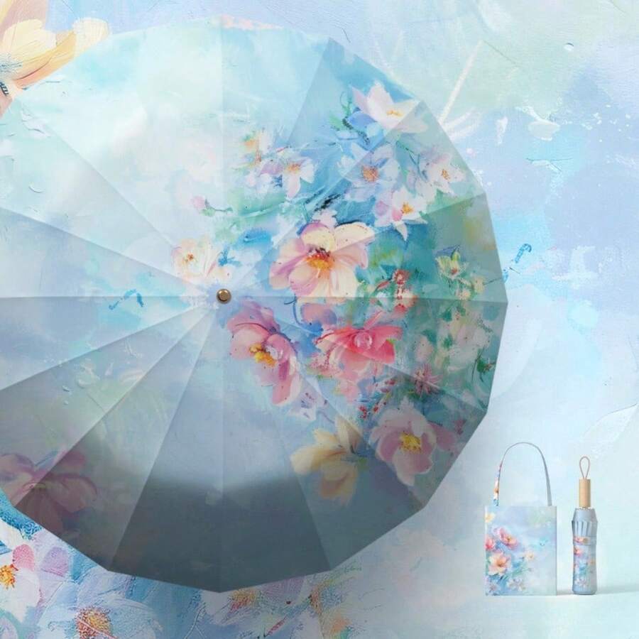 32-Bone Chinese antique folding umbrella Women's sunny and rainy dual-purpose sun protection UV protection sun umbrella - Mare di fiori a inchiostro - Huachaowai - Visualizzare 1