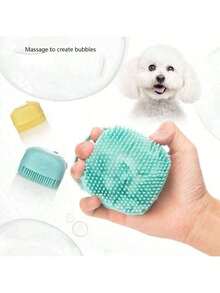 1pc Pet Bath Brush, Silicone Massage Rubber Bath Comb With Shampoo Dispenser, Grooming Tool For Dogs And Cats, Random Color - Multicolor - View 4