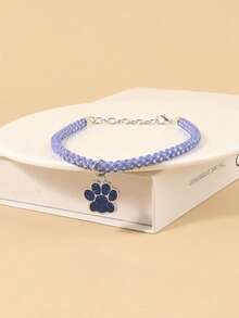 Blue Paw Print Rhinestone Collar, Suitable For Cats And Dogs, Comfortable For Small To Medium Sized Pets, Suitable For Year-Round Wear, Suitable For Home Daily Use Or Outdoor Walking And Playing (Note: Product Is Fragile, Do Not Overstretch) - Blue - View 10