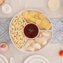 Juego de Platos para Servir con divisin para Aperitivos y quesos White Chips and Dip, Bandeja para Servir con divisin para Aperitivos y Que Bandeja Redonda Dividida Blanca 13 pulg - Bandeja redonda dividida blanca - Ver 7