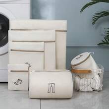 1/6pcs Household Laundry Mesh Wash Bags Thickened Fabric Anti-Deformation Underwear Socks Clothing Sorting Storage Protection Organizer Set For Delicates Lingerie Hosiery Travel Home Organization - Beige - View 4