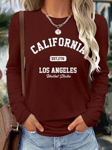 Top de manga larga para maternidad, corte holgado, talla grande, estampado moderno, casual y cómodo, adecuado para salir en otoño, invierno y primavera. - Burdeos - Ver 1