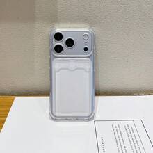 1pc Fashionable Portable Integrated Card Holder Transparent Four-Corner Shockproof Phone Case, Lens Protection, Shockproof, Fashion, Premium, Luxury, Suitable For Gifts To Family And Friends, Compatible With IPhone 17 16 15 14 13 12 Pro Max/ S26 S25 S24 S23 Ultra A57 A37 - Clear - View 6