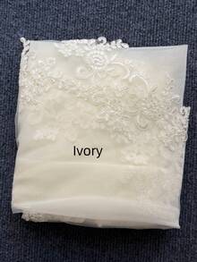 1件白色蕾丝教堂式头纱，优雅双层设计，新娘婚礼配饰 - 白色 - 查看 8