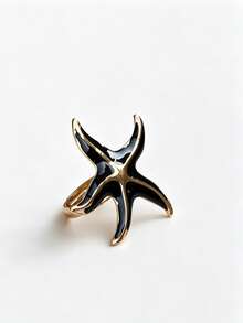 Fashion Mermaid Style Starfish French Vintage Ocean Aesthetic Sculptural Jewelry, Vibrant Colorful Vacation Style Open Ring, Premium Vacation Accessory - Starfish - View 14