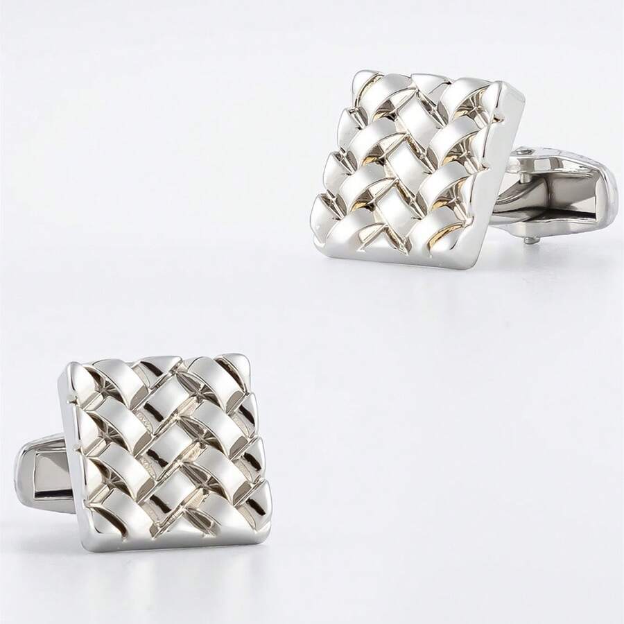Smooth Rhinestone Inlaid Electroplated Silver Cufflinks, Men's French Shirt Cufflinks - Silver - View 1