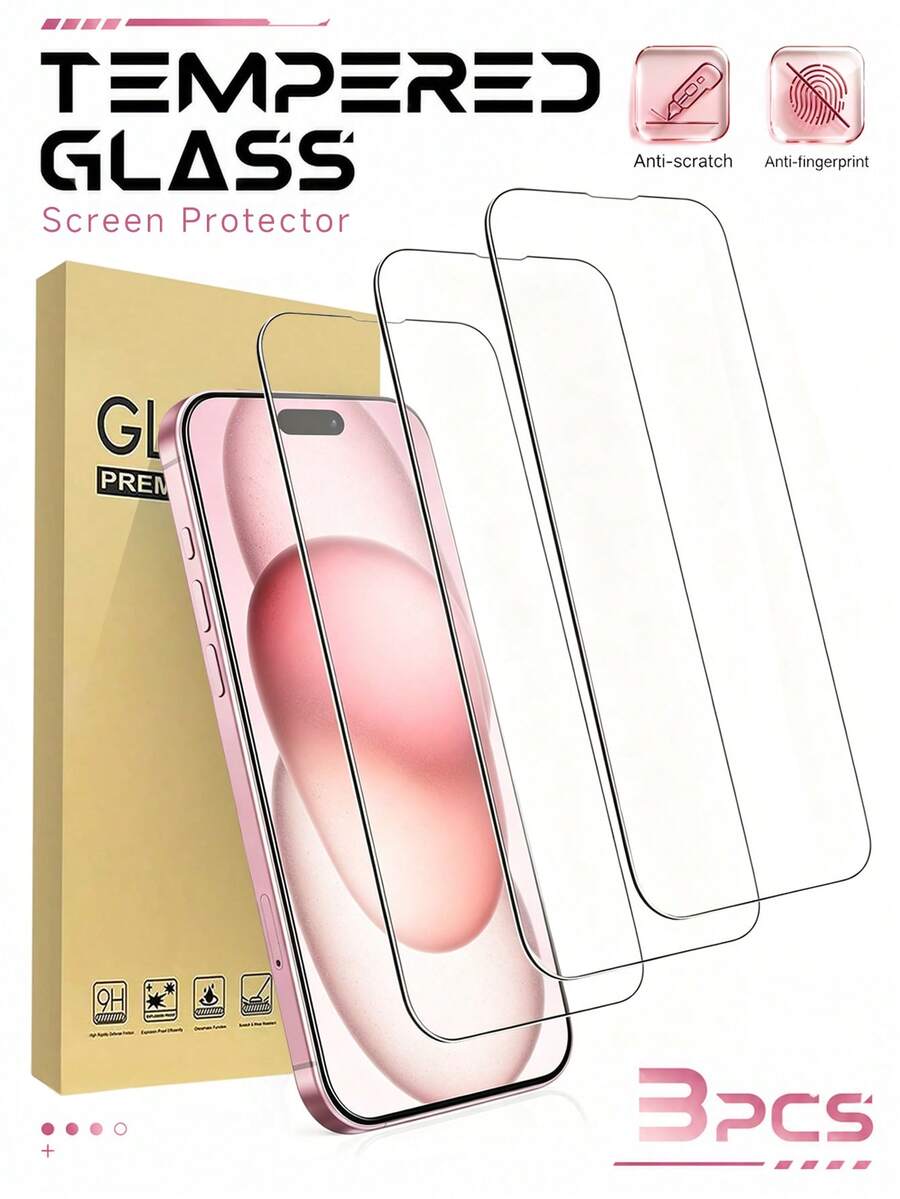 3片裝透明保護殼友善強化玻璃全螢幕保護貼,手機配件,相容 iPhone 15 15 Pro 15 Plus 15 Pro Max 16 16 Plus 16 Pro Max 17 17 Air 17 Pro 17 Pro Max,日常使用 - 無色 - 查看 1