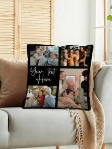 1pc Customized Photo Pillowcase - 4 Photos Plus Custom Text, High Definition Printing, Zipper Closure, Perfect For Sofa, Bedroom, Office, Etc., Ideal Gift For Family And Friends - Black and White - View 7