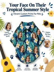 1pc Custom Pet Hawaiian Shirt For Dogs Personalized Photo Tropical Shirt Funny Pet Vacation Outfit For Small Medium Large Dogs Beach Party Holiday Travel Birthday Gift For Pet Lovers Puppy Cat Pattern Button Up Dog Clothes Costume Outfit - Multicolor - View 5