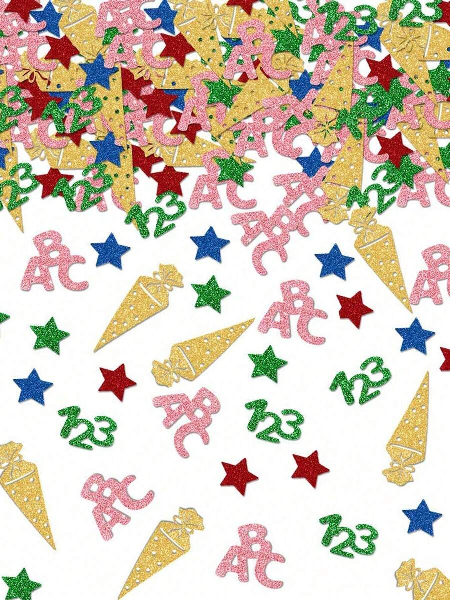 100件/組彩色亮片ABC 123錐形禮物袋與星星桌上紙花，德國學校入學典禮首日派對裝飾 - 彩色 - 查看 1
