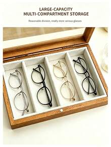 1 pieza Caja organizadora de gafas de moda con 4 ranuras, estuche de almacenamiento de gafas de madera con tapa de acrílico transparente, caja de almacenamiento de gafas, soporte para gafas con forro de terciopelo, estuche de exhibición a prueba de polvo para tocador, armario, tocador, organización del hogar, regalos para hombres, regalos para mujeres, decoración de dormitorio, vuelta a la escuela - Multicolor - Ver 4