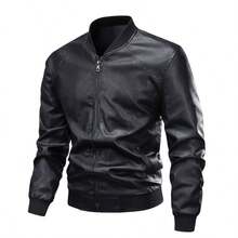 Men's Fashion Casual Zipper Leather Jacket, Spring/Autumn/Summer Racing Motorcycle Style Sports - Black - View 6