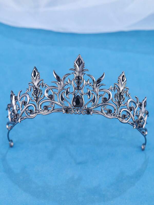 KOVLYNE 1 pieza Corona gótica de metal negro - Tiara de filigrana con strass negro en forma de lágrima, suministros de peinado para Halloween, boda oscura y cosplay