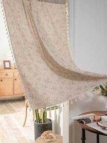Bubaba 2Pcs Boho Floral Door Curtain With Tassel Fringe, Linen Look Semi-Sheer Room Divider Curtain, Farmhouse Privacy Panel For Doorway, Kitchen, Closet, Bedroom & Entryway Decor - Flower - View 8