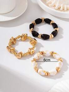 Set Gelang Manik Resin Merah Muda 3 Buah - Gelang Elastis Batu Asimetris Warna Emas yang Dapat Ditumpuk, Perhiasan Wanita Gaya Bohemian yang Dapat Ditumpuk, Hadiah Perhiasan Wanita - Hitam dan Putih - View 6