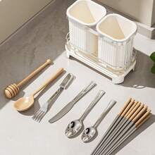 1pc Kitchen Utensil Storage Rack, Dish Drainer, Self-Draining Chopstick & Spoon Organizer, Plastic Material, Suitable For Home Kitchen Countertop Utensil Tray, Kitchen Storage & Organization, Kitchen Tools, Kitchen Utensils, Kitchen Gadgets, Kitchen Essentials, Kitchen Accessories, Self-Draining Design, Multi-Functional Utensil Storage Rack, Suitable For Daily Cooking And Dining Use - Multicolor - View 4