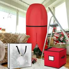 6 Pcs Upright Christmas Tree Storage Bag Set Christmas Tree Storage Bag 26" Xmas Wreath Containers 11.8" Ornament Bags With Dividers Hold 64 Balls For Artificial Trees Garland - Red - View 7