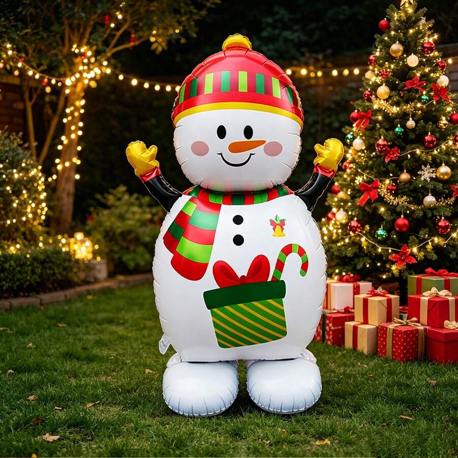 Standing Base Christmas Snowman Balloon, Christmas Decoration Balloon, Cartoon Snowman Balloon, New Year Decoration Balloon - Multicolor - View 1