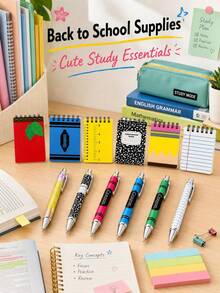 12pcs-Sticky Note & Ballpoint Pen Gift Set, Apple Pencil & Crayon Design, Welcome Back To School, Spiral Sticky Notes, First Day Of School - Multicolor - View 5