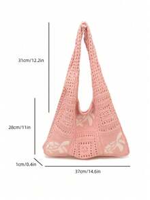 Dedoo Bolso de hombro bohemio de moda multicolor, diseño de ganchillo con patrón de tortuga marina, bolso de gran capacidad con apertura superior, material de poliéster beige con sensación v - Rosa 4 - Ver 3