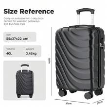 YONSLY 20 Inch Suitcase With Silent 360° Wheels Combination Lock Soft Rubber Handle Mesh Pocket Hard Shell Travel Suitcase For Vacation Daily Travel - 黑色 - 查看 2