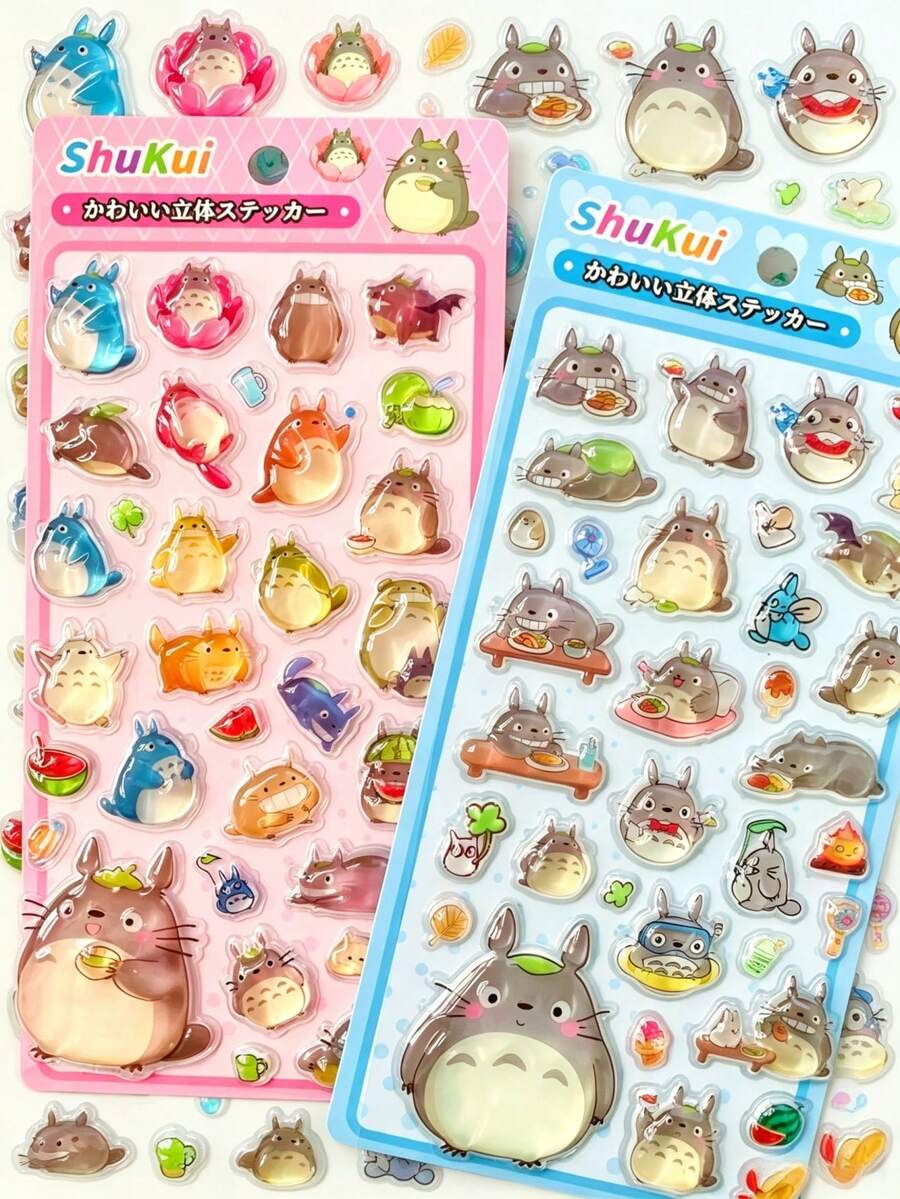 高品質3D美觀可愛動物貼紙，趣味閃亮裝飾，立體有趣日系動物貼紙，耐用材質附背膠，防水不黏手，裝飾貼紙，層次清晰，氛圍鮮明，混色設計 - 彩色 - 查看 1