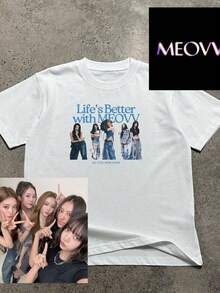 aeesspa- Y2KPrint T-Shirt, Künstlerisch bedrucktes Kurzarm-T-Shirt, Unisex Weißes Baumwoll-MY-Fan-Kurzarm-Oberteil - Weiss - Übersicht 1
