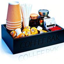 Estante organizador de estación de café con tapete de café, estante de almacenamiento de barra de café, soporte de madera para cápsulas de café, organizador de condimentos de café y té, estante de almacenamiento de accesorios de café - Multicolor - Ver 8