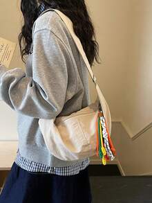 新款女款百褶肩背包 牛津布休閒百搭純色斜背包 個性編織手提包 大容量可折疊女包 - 白色 - 查看 4