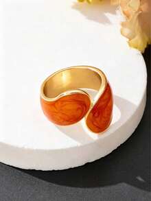 1pc Elegant Minimalist Vintage Classic Handmade Drip Oil Orange Geometric Women's Ring, Bright Passionate Summer Style - Orange - View 2