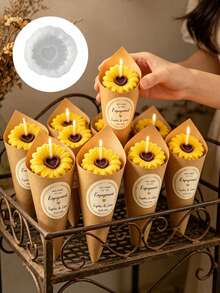 2pcs Sunflower Scented Candle Silicone Mold, Handmade Sunflower Plaster Ornament Soap Resin Silicone Mold, Candle Making - Heart-shaped Sunflower Silicone Mold - View 1