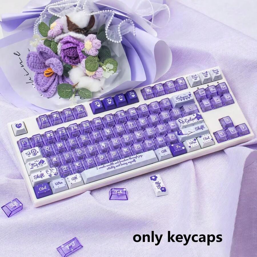 Juego de 172 teclas Campo de Flores de Verano Púrpura PBT+PC Translúcido Altura OEM Teclas de Teclado Mecánico Compatible con 61/64/75/87/98/104 - Ver 1