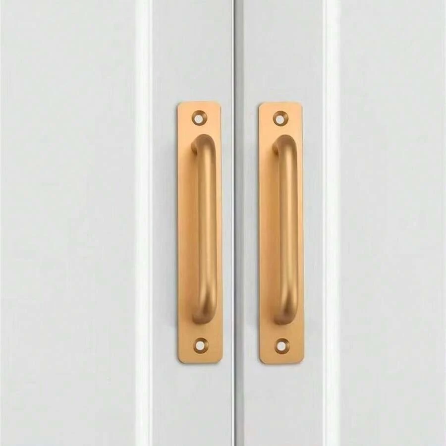 2pcs Set Of Matte Golden/Matte Silver/Matte Black Surface-Mounted Perforated Handles, With Mounting Screws, Aluminum Alloy Barn Door Handles, Suitable For Sliding Doors, Drawers, Wardrobe Door Handles - Multicolor - View 1