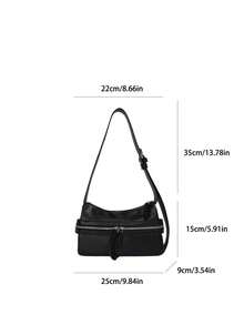 1 pieza Bolso bandolera de moda para mujer, tela de cuero PU de unicolor, bolso de hombro con forma de media luna para mujer, decoración con cremallera, correa de hombro ajustable, adecuado para viajes, fiestas, desplazamientos y otras ocasiones. Regalo para mujer, compras, trabajo, citas, oficina - Negro - Ver 3