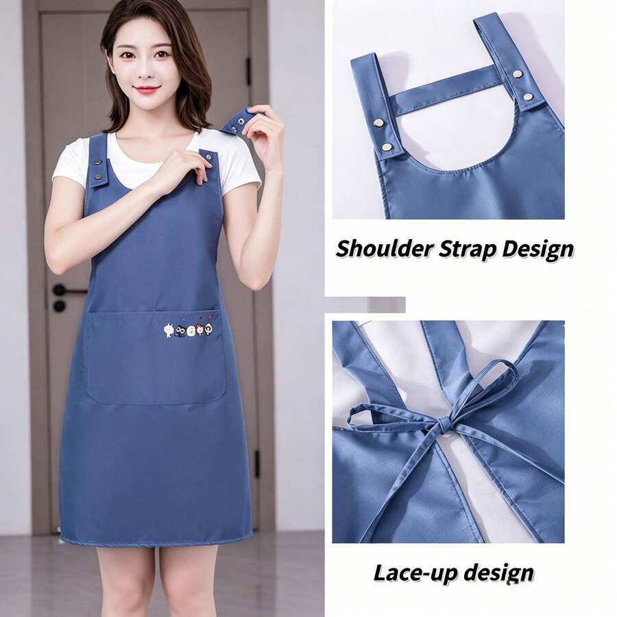 1pc Multifunctional Waterproof & Oil-Proof Apron, Cute Cartoon Print Kitchen Apron With Adjustable Shoulder Straps And Pockets, Breathable Lining Work Apron, Suitable For Cooking, Grilling, Gardening, Coffee Shop