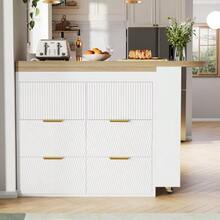 Bar Table/High Table With 6 Drawers, Kitchen Sideboard/Display Cabinet With Anti-Tip Device, 360° Swivel Multifunctional Table That Can Be Used As A Dining Table, Bar Or Desk For The Living Room, Kitchen Or Restaurant. - 白色 - 查看 2