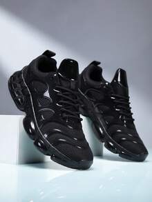 Men's Fashion Sneakers - Breathable And Comfortable, With Thick Sole Support, Lace-Up Low-Top Design, Suitable For Casual And Sports Wear, All Seasons - Black - View 5
