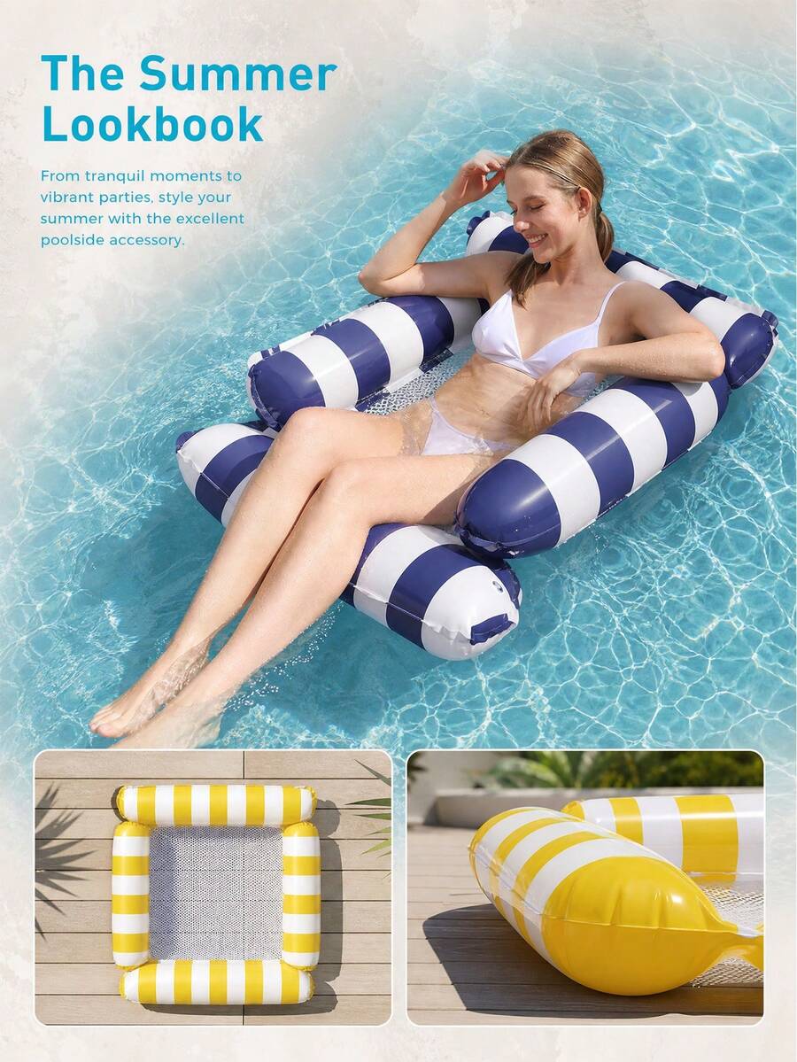URBANWAVE Stripe Inflatable Water Hammock Float Lounge, Portable PVC Pool Floating Chair With Headrest, Summer Beach Swimming Pool Water Float For Adults - Multicolor - View 1