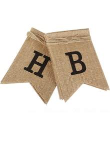 HAPPY BIRTHDAY Cream White Linen Double-Striped Swallowtail Bunting Banner, INS Minimalist Style Birthday Party Decoration, Suitable For Baby's First Birthday, Children's And Adult Birthday Parties, All-Scene Use, Outdoor Camping, Home, Store, Photo Backdrop, Faux Linen Triangular Flags - Happy Birthday (Dark Brown) - View 4