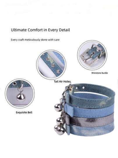 1 chiếc vòng cổ thú cưng bằng denim bền chống kéo - kèm chuông giòn & khóa kim loại chắc chắn, kích thước điều chỉnh được, vòng cổ thú cưng denim giặt kiểu vintage - khóa kim loại kèm chuông chống thất lạc, vòng cổ mèo & chó điều chỉnh được
