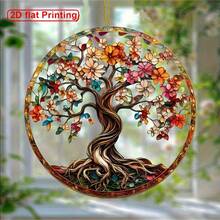 1pc Life Tree Pattern Acrylic Suncatcher, Double-Sided Acrylic Round Window Decor, Suitable For Home, Window, Indoor/Outdoor Garden Decoration - A - View 9