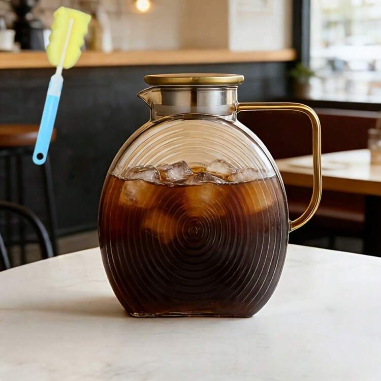 1pc Champagne Snail Cold Water Pitcher, Large Capacity Glass Water Jug, Reusable Juice Pitcher, Made Of High Borosilicate Glass, Heat And Cold Resistant, Minimalist Thickened With Handle, Suitable For Coffee, Juice, Milk, Etc., Reusable Beverage Pitcher For Home Kitchen And Restaurant, Juice Storage Tool - Multicolor - View 3