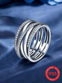 1 pieza Anillo de diseño de línea de plata de ley 925, anillo versátil de uso diario para mujeres, accesorio para fiestas, anillo de mujer de alta calidad, regalo de joyería exquisita - Anillo de línea - Ver 1