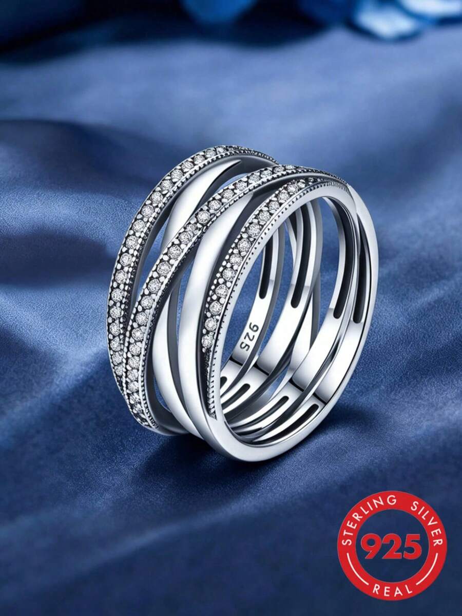 1 pieza Anillo de diseño de línea de plata de ley 925, anillo versátil de uso diario para mujeres, accesorio para fiestas, anillo de mujer de alta calidad, regalo de joyería exquisita - Anillo de línea - Ver 1