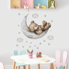 1pc Cartoon Moon Balloon Bear Mouse Dinosaur Wall Sticker, Suitable For Children's Room Bedroom Home Background Wall Decoration, PVC Waterproof Self-Adhesive Removable Sticker, Size 23.6inch*11.8inch - 1PC - View 15